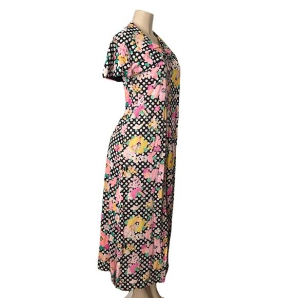1960s Vintage Handmade Polka Dot Floral Maxi Dress - Picture 5 of 13